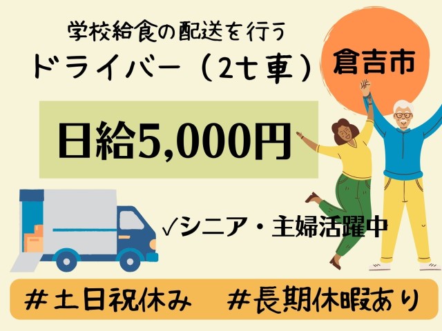 【倉吉市*求人】ルート配送/パート*土日祝休*長期休暇あり〈求人番号〉J-00042 イメージ